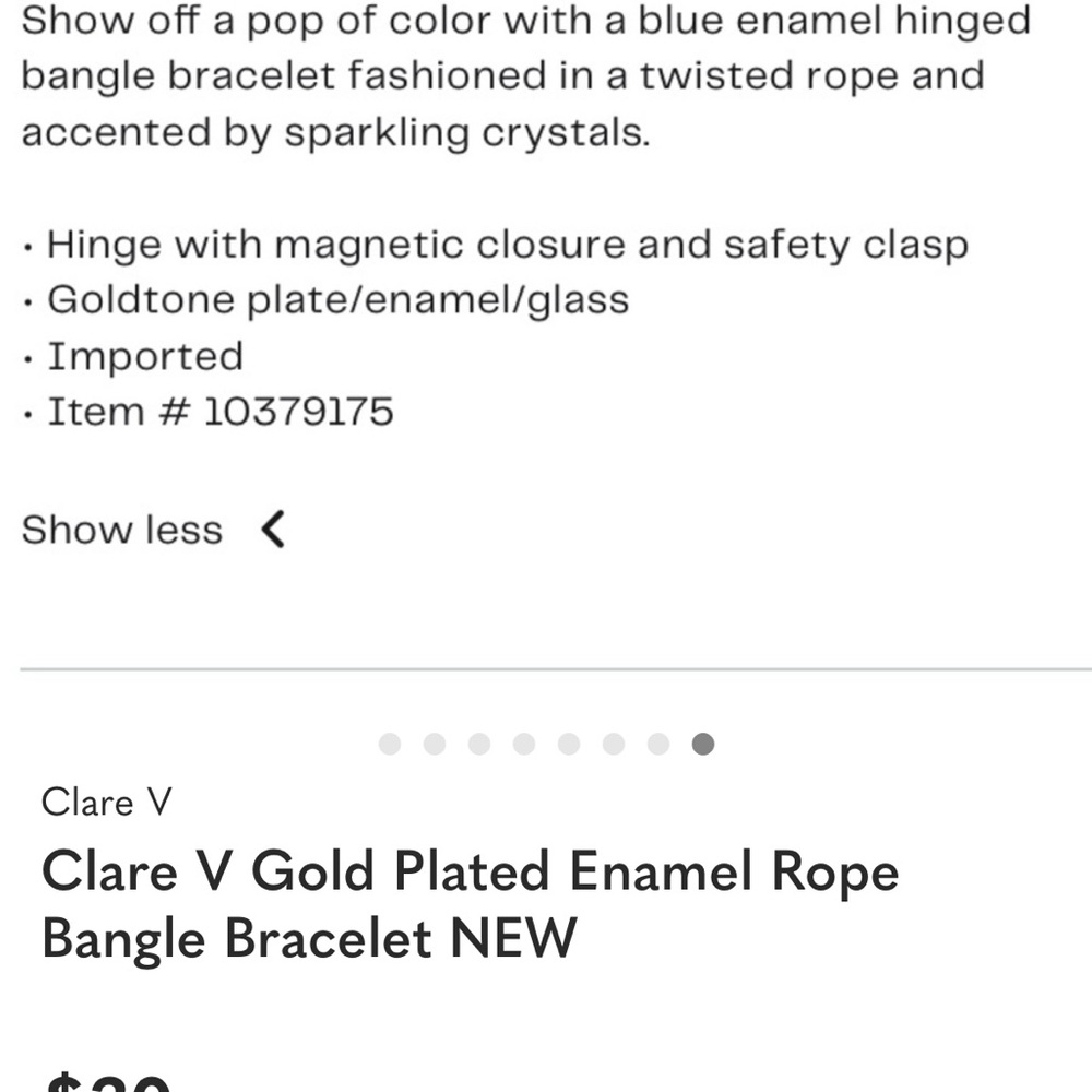 CLARE V Gold Plated and Enamel Rope Bangle Bracelet Blue Rhinestone Crystal NWOT - Picture 9 of 11
